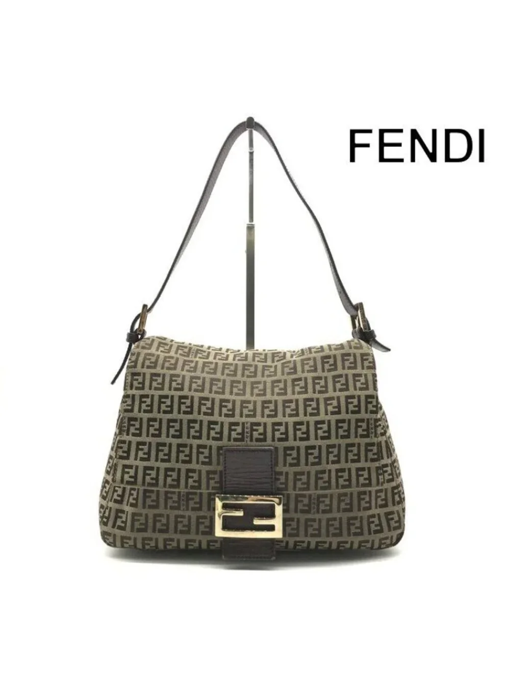 Fendi Zucchino Canvas Leather Shoulder Bag Brown